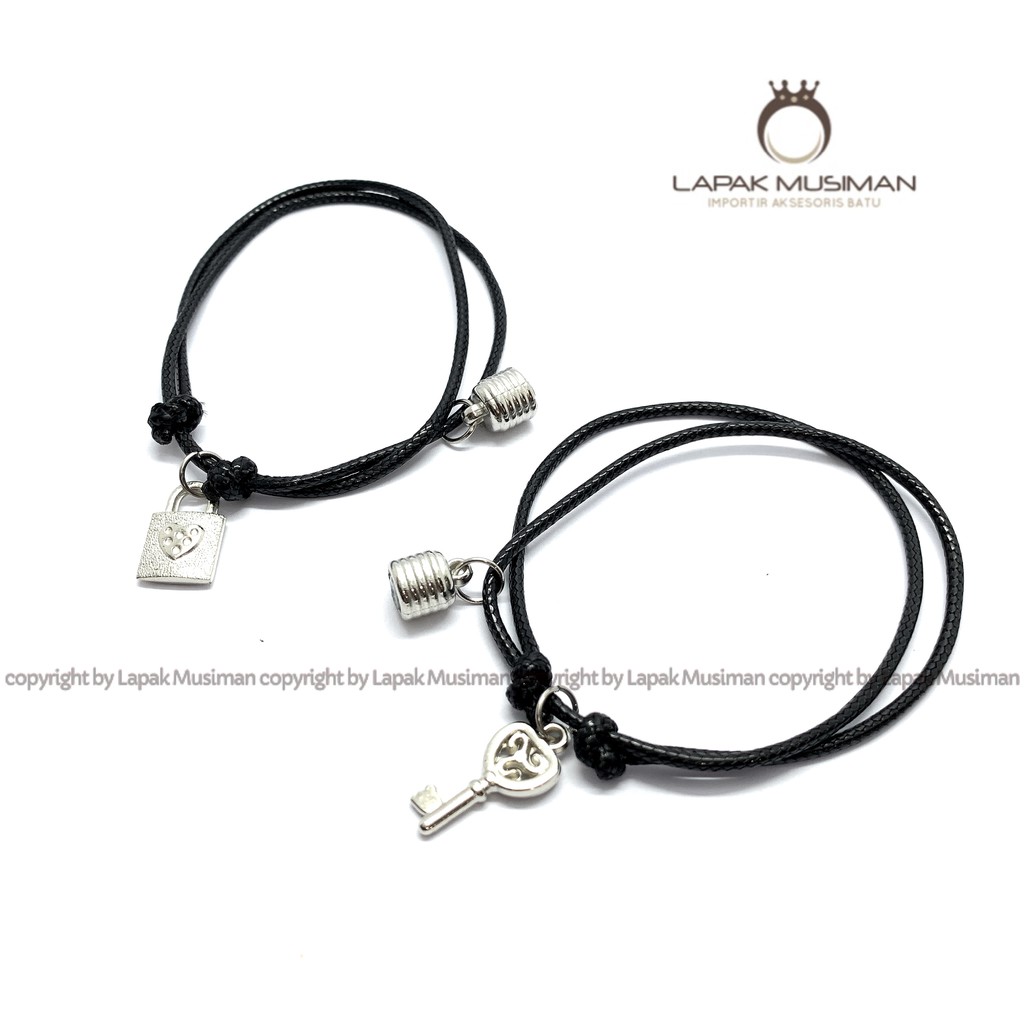 [Bayar di Tempat] 2 Pcs Gelang Magnet Couple Gelang Hitam Gelang Gembok Cinta