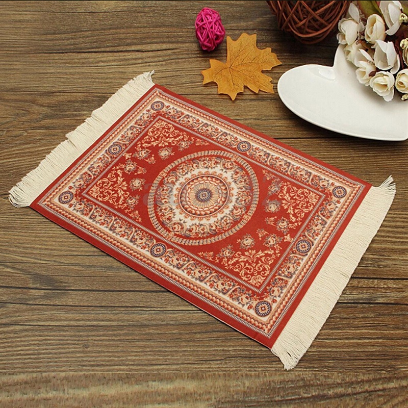 {LUCKID}Rectangular persian mini rug woven rug mouse pad carpet tassel mat