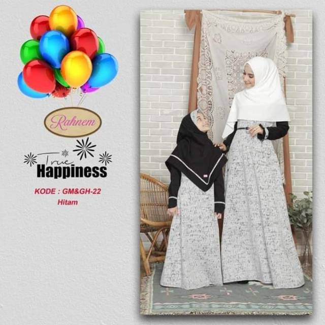 GAMIS COUPLE RAHNEM GM 22 & GH 22 PUTIH / HITAM (ANAK & IBU)