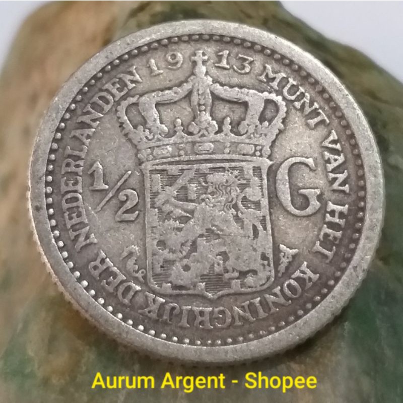 SWILH0.5G-7.. 1 PC KOIN PERAK KUNO ASLI 1/2 GULDEN WILHELMINA TH. 1913 --- SILVER COIN ---