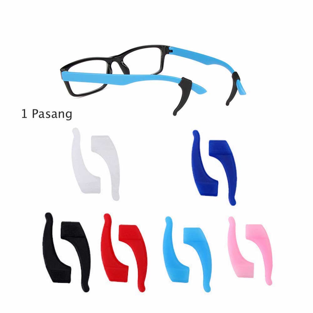 1 Pasang [ Biru Muda ] Pengait Kacamata Silikon - Anti Slip - Earhook Silicone - Penahan Hijab Style - KP866