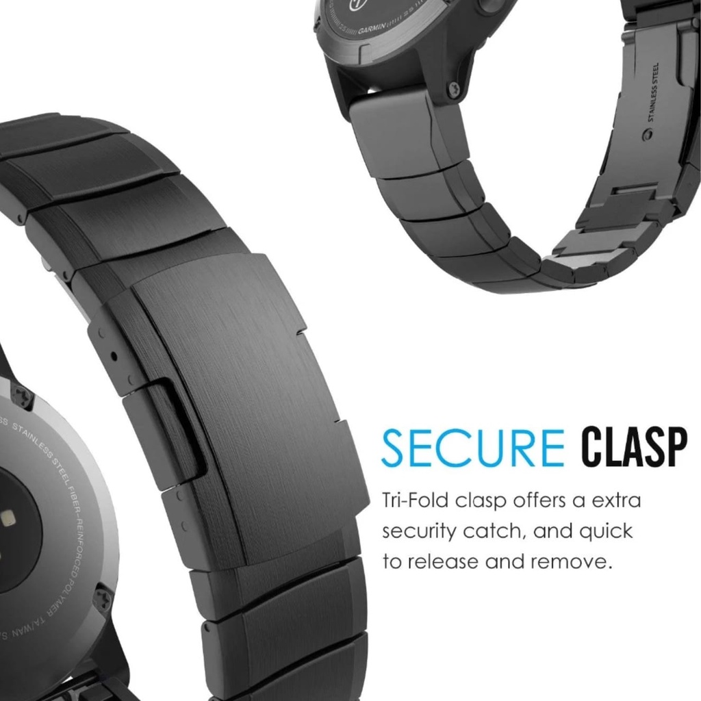Stainless Steel Metal Strap 26mm Quick Fit for Garmin Fenix 5x / 6x / Charlie Bravo D2 Delta PX