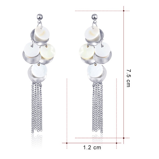 LRC Anting Tusuk Fashion Real Platinum Alloy Shell Round Tassel Earrings F79767
