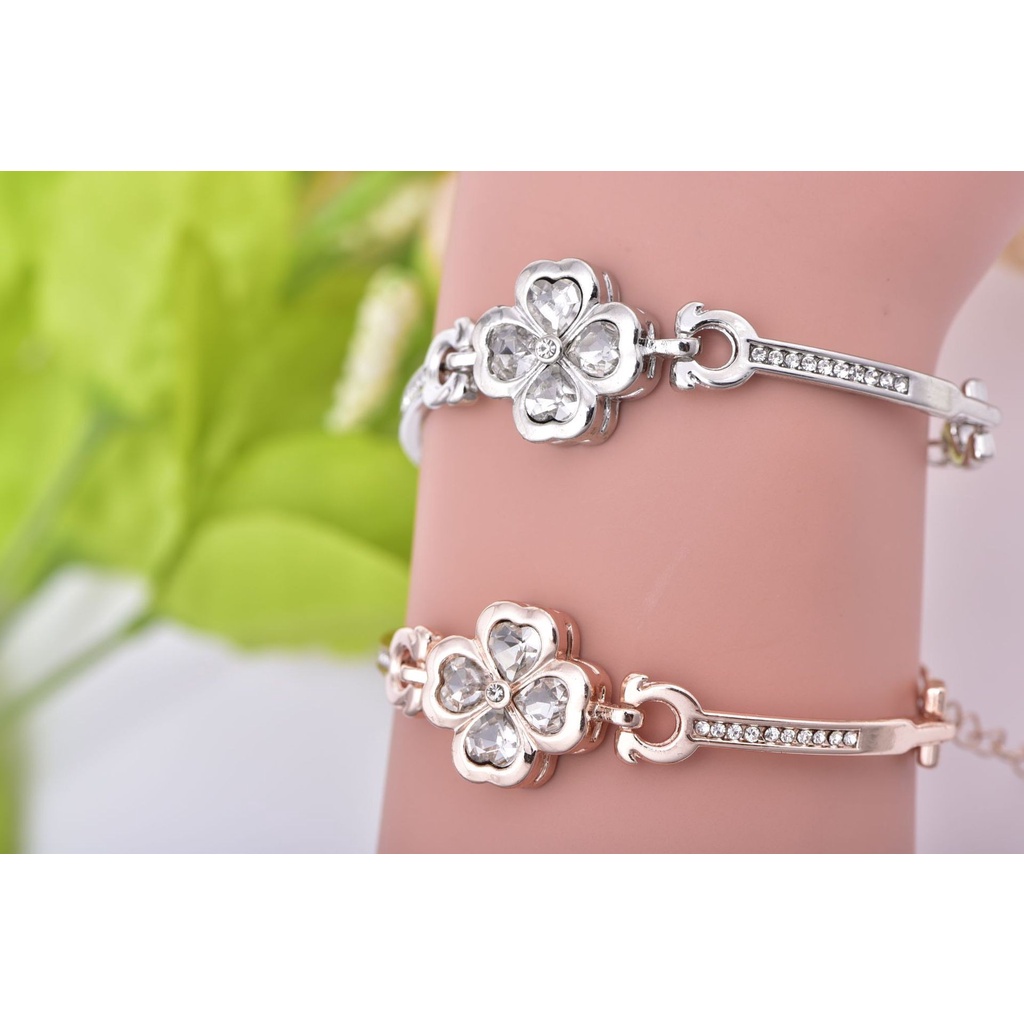 Gelang Wanita Kristal Berlian Clover Permata Berkilau Korea Dalika