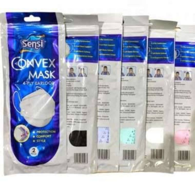 Sensi Convex Mask Earloop 4ply Sachet 2pcs - Sensi Masker Medis 4 ply Ear Loop Surgical Kemasan Ekonomis - Pack Masker Kain