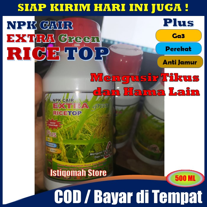 Pupuk NPK Cair EXTRA GREEN RICETOP Spesial untuk Padi Plus Ga3 Perekat Anti Jamur Mengusir Tikus dan Hama Lain Meningkatkan Pertumbuhan Dan Kwalitas Tanaman Padi Berbuah Lebat Hasil Panen Melimpah - Obat Penambah Bobot Gabah Padi Paling Ampuh MURAH