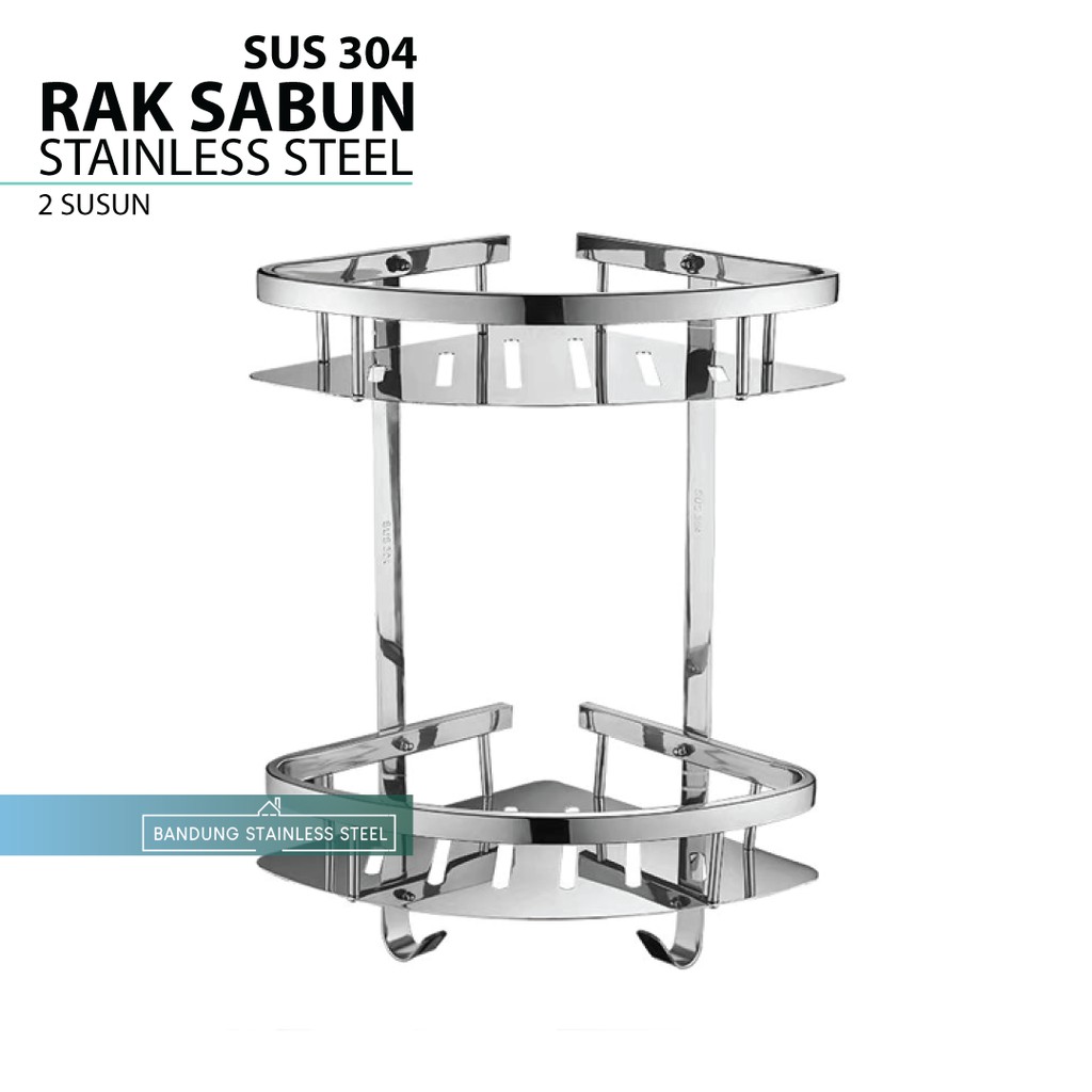 sus 304 rak sabun 2 susun sudut kamar mandi tempat shampo serbaguna stainless steel dinding