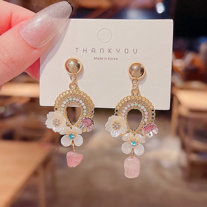 Shuling Female Drop Earrings S925 silver needle French Super Sweet Flower Earrings Diamond Earring Ins Style Ear Jewelry