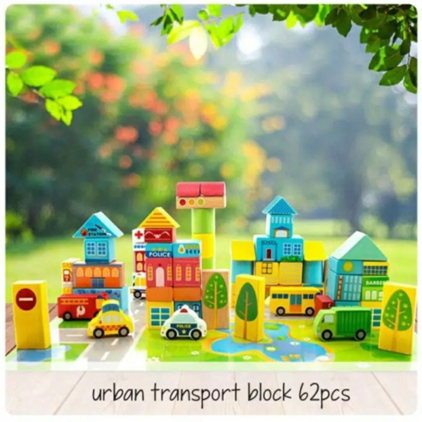 

Edufuntoys-Urban Transport Block 62Pcs-Wooden Balok Susun Transportasi Berkualitas