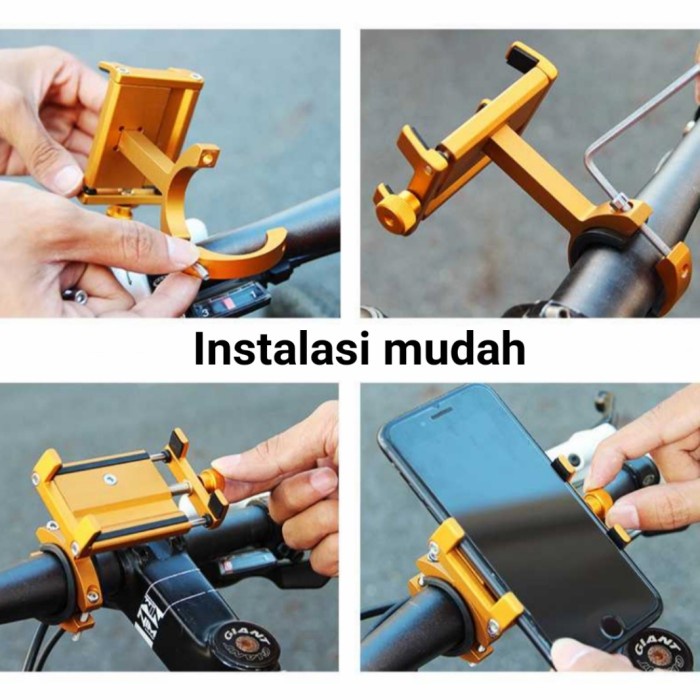 Holder HP alloy sepeda mtb lipat handphone motor handlebar stang phone