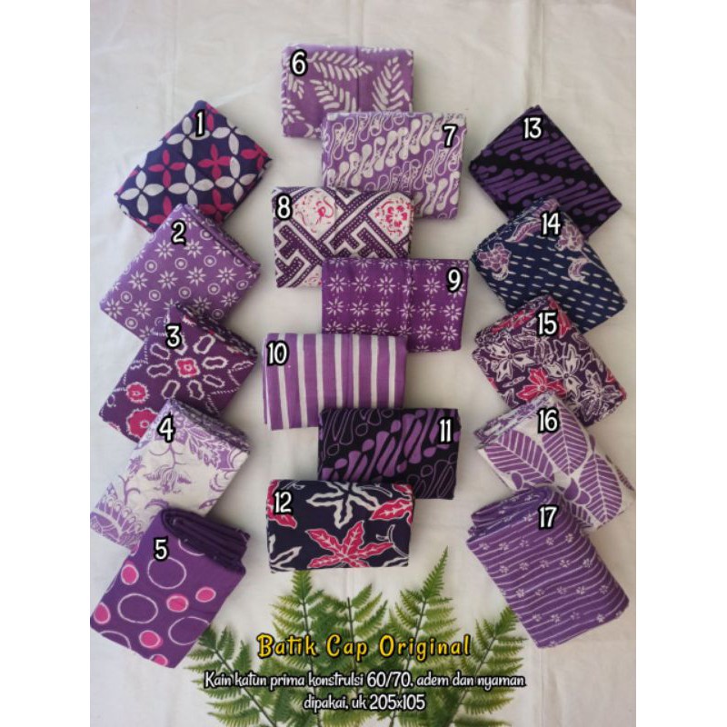 Kain batik cap handmade serian warna ungu/ kain batik murah