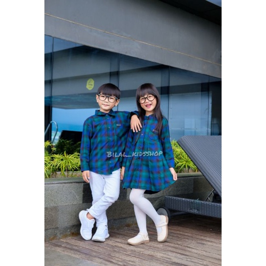 KEMEJA &amp; DRESS COUPLE ANAK 1-12th ( FREE MASKER )