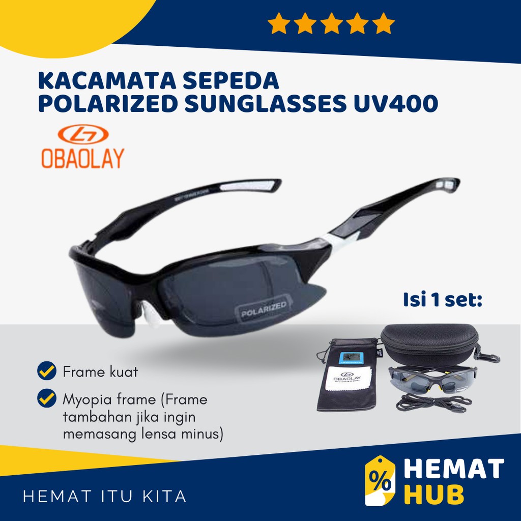 Kacamata Sepeda Polarized Sunglasses UV400 Olahraga Ergonomis Hitam Gratris Case
