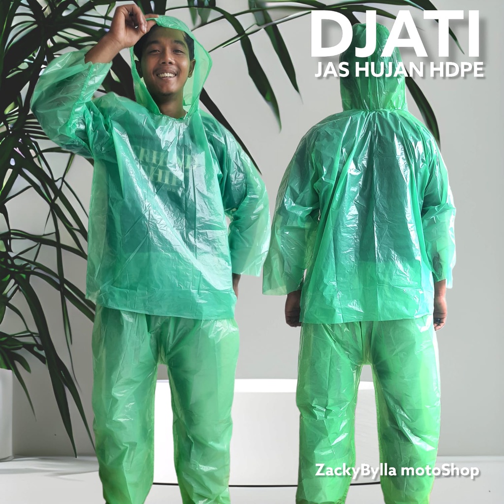 Jas Hujan Plastik HDPE Cap DJATI / RunDo Ponco Lengan dan Setelan Baju-Celana Tebal Bisa dipakai Berkali-kali