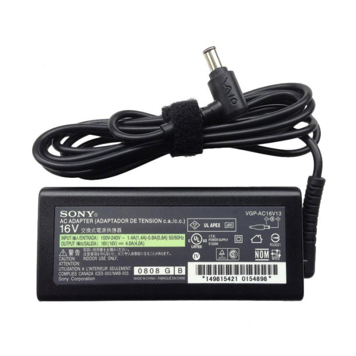 Adaptor Charger Original Sony Vaio 16V 4.0A, PCG-700 PCG-800 VGP-AC16V