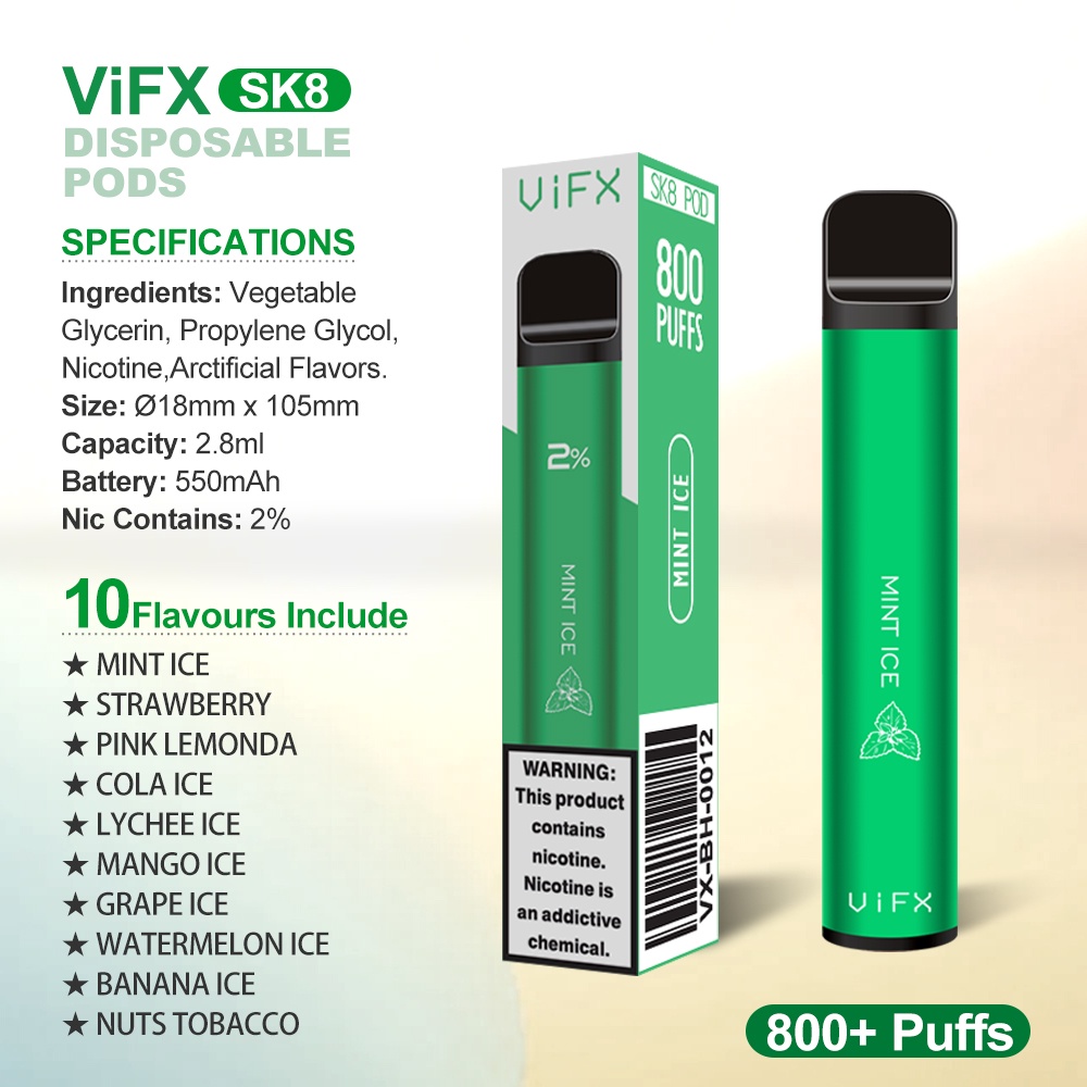 ViFX Disposable Pods 800Puffs Mint Flavour Vapee sekali pakai  2.8ml