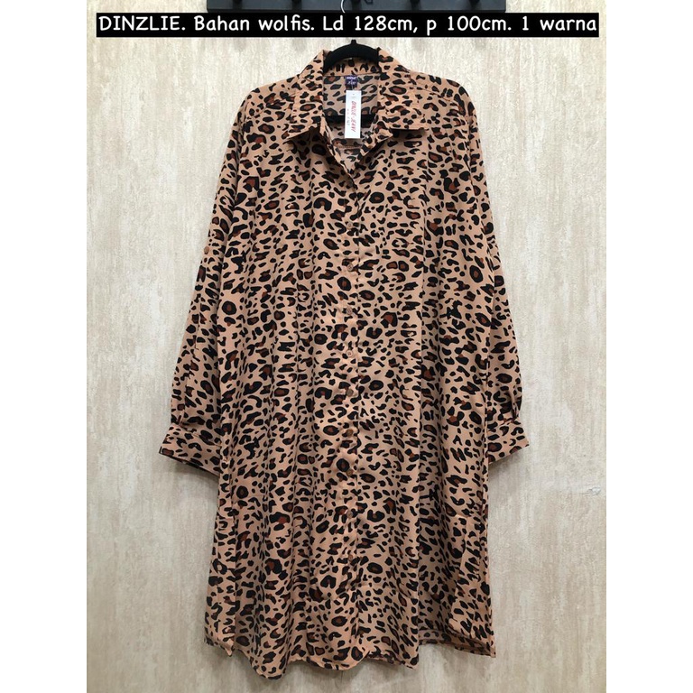 TUNIK TUNIC KEMEJA PANJANG WANITA DRESS BAHAN WOLFIS UKURAN JUMBO BIGSIZE XXXL XXL XL MOTIF LEOPARD 
