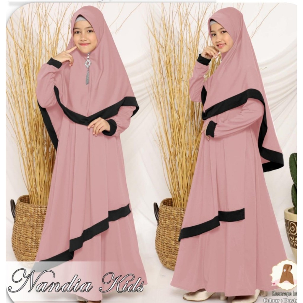 NANDIA DRESS KIDS 9 - 12 Tahun Bahan MOSSCRAPE Pakaian Muslim Anak Perempuan Baju Anak Terbaru 2020