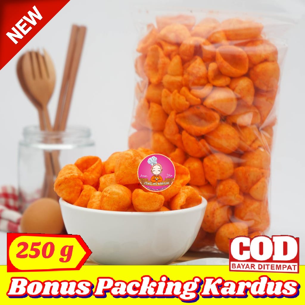 

Kerupuk Keong XTRA PEDAS 250g / Kerupuk Rambo SUPER PEDAS - Cemilan Ribhun jajanan pedas