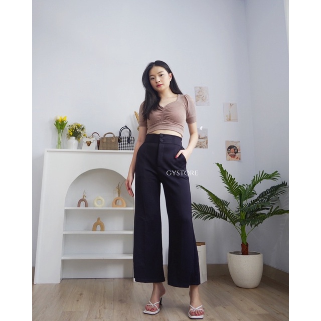 Thalita Button Pants | Celana Cutbray | Celana Kulot Highwaist | Celana Scuba Tebal