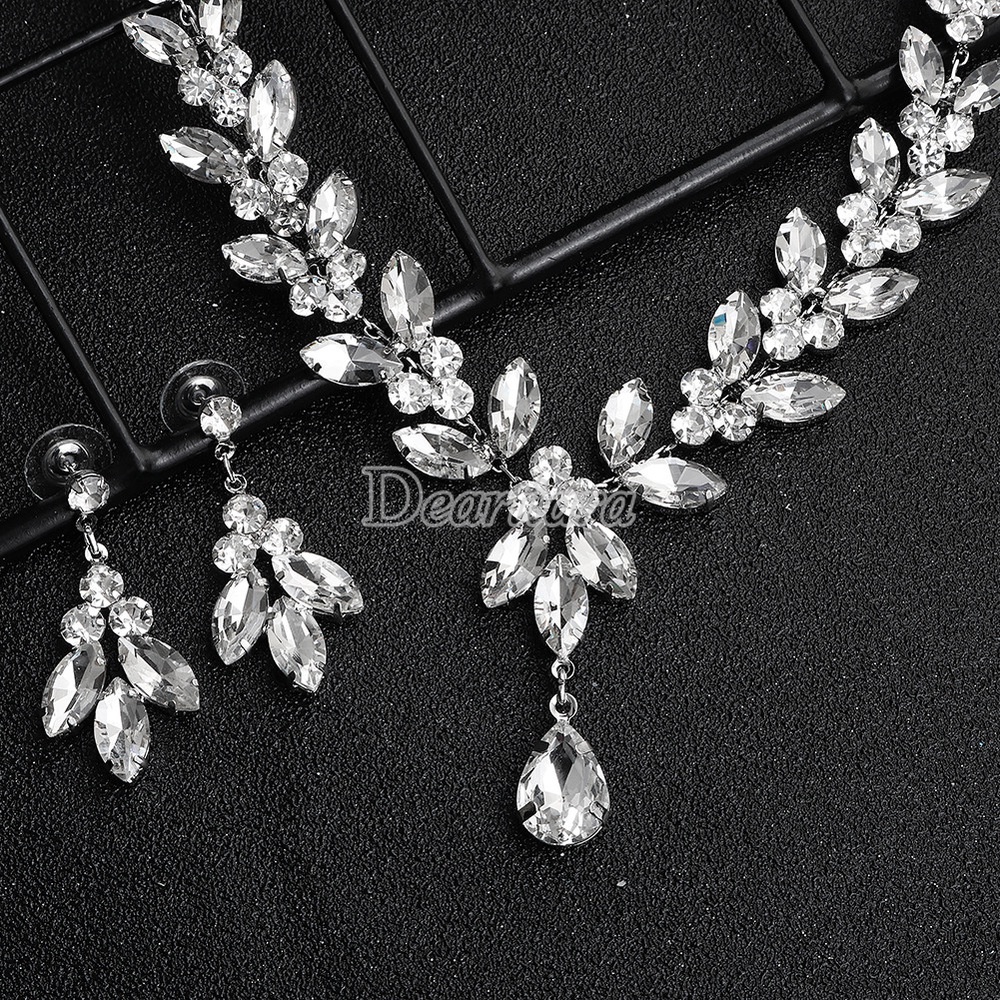 Set Kalung Anting Hias Berlian Untuk Aksesoris Gaun Pengantin