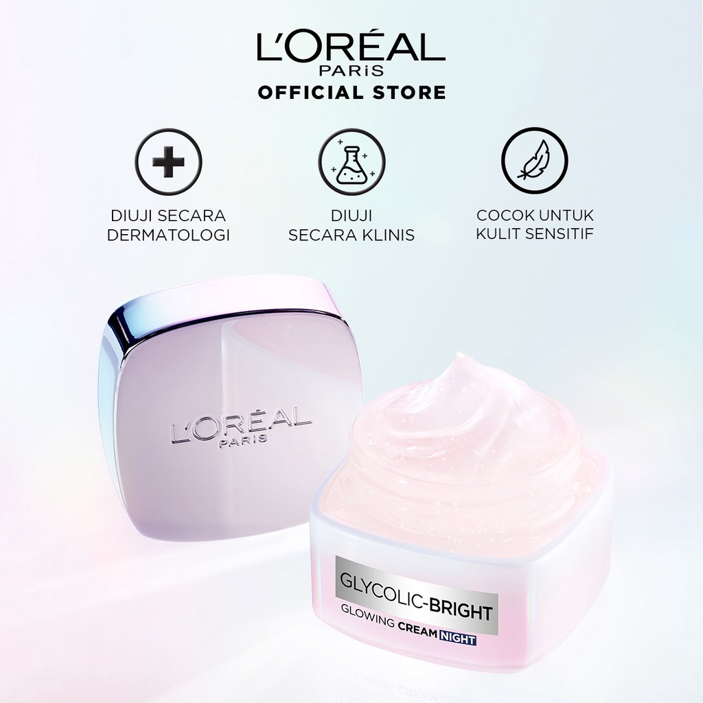 L'Oreal Paris Glycolic Bright Glowing Night Cream - 50ml Skin Brightening Krim Malam Glyco Loreal