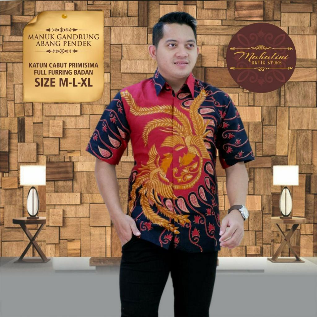 Kemeja Batik Lengan Panjang Batik Lengan Pendek Warna Merah Batik Merah Lapis Furing Manuk Gandrung