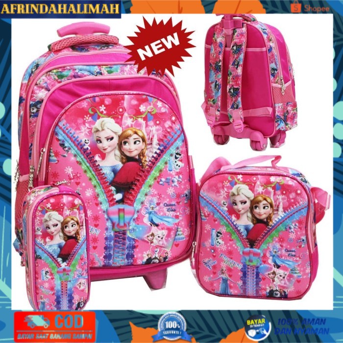

[TERBARU] Tas Trolley Anak Sekolah SD SET Trolley 3in1 + Tas Selempang + Kotak - Frozen