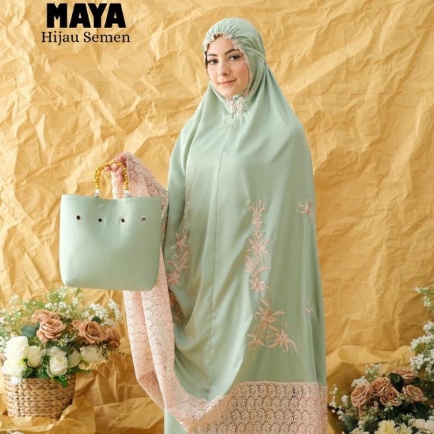 Mukena Dewasa Bordir Cantik Bahan Satin Adem Motif Bunga Maya Elegan Model Kekinian