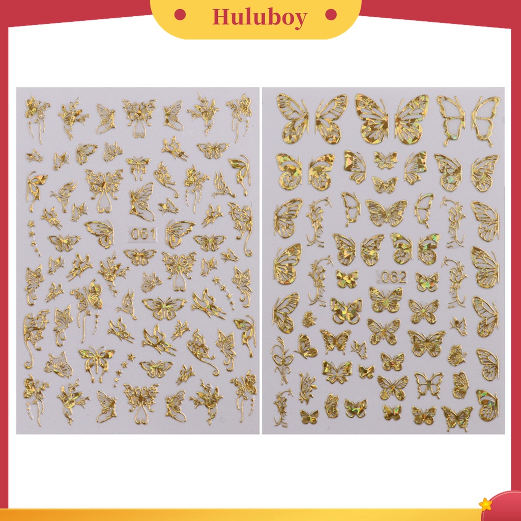 Huluboy Huluboy♡ 4 / 16Pcs Stiker Kuku 3D Kupu-Kupu Warna Warni Luminous