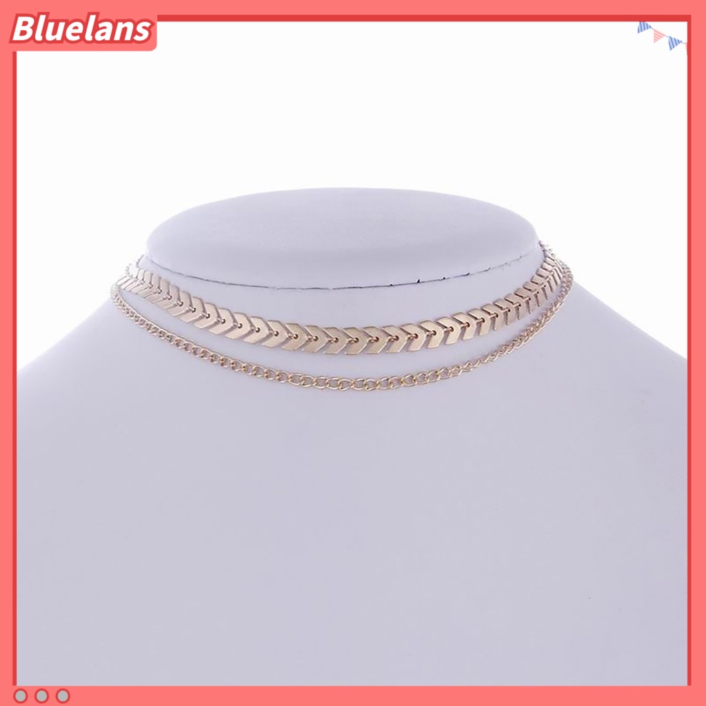 Bluelans Women Fashion Double Layers Fish Bone Chain Choker Necklace Jewelry