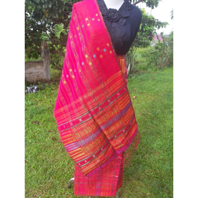 SONGKET PUCCA BINTIK HAIT MAULANA FULL SARUNG SELENDANG PAKAIAN WANITA ADAT TOBA MERAH