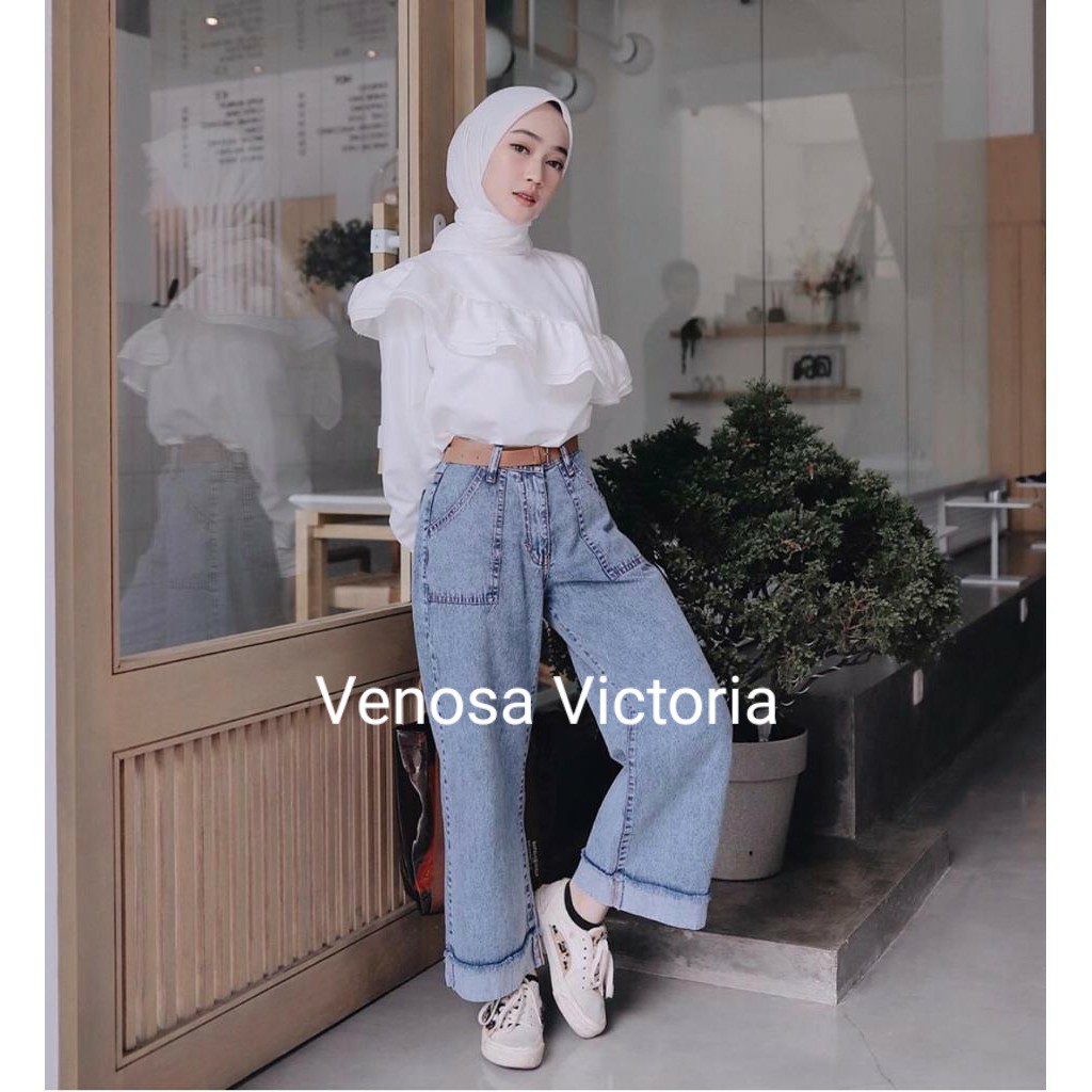 BF Kulot Jeans Lipat Bawah Karyl / Celana Boyfriend Kulot Wanita