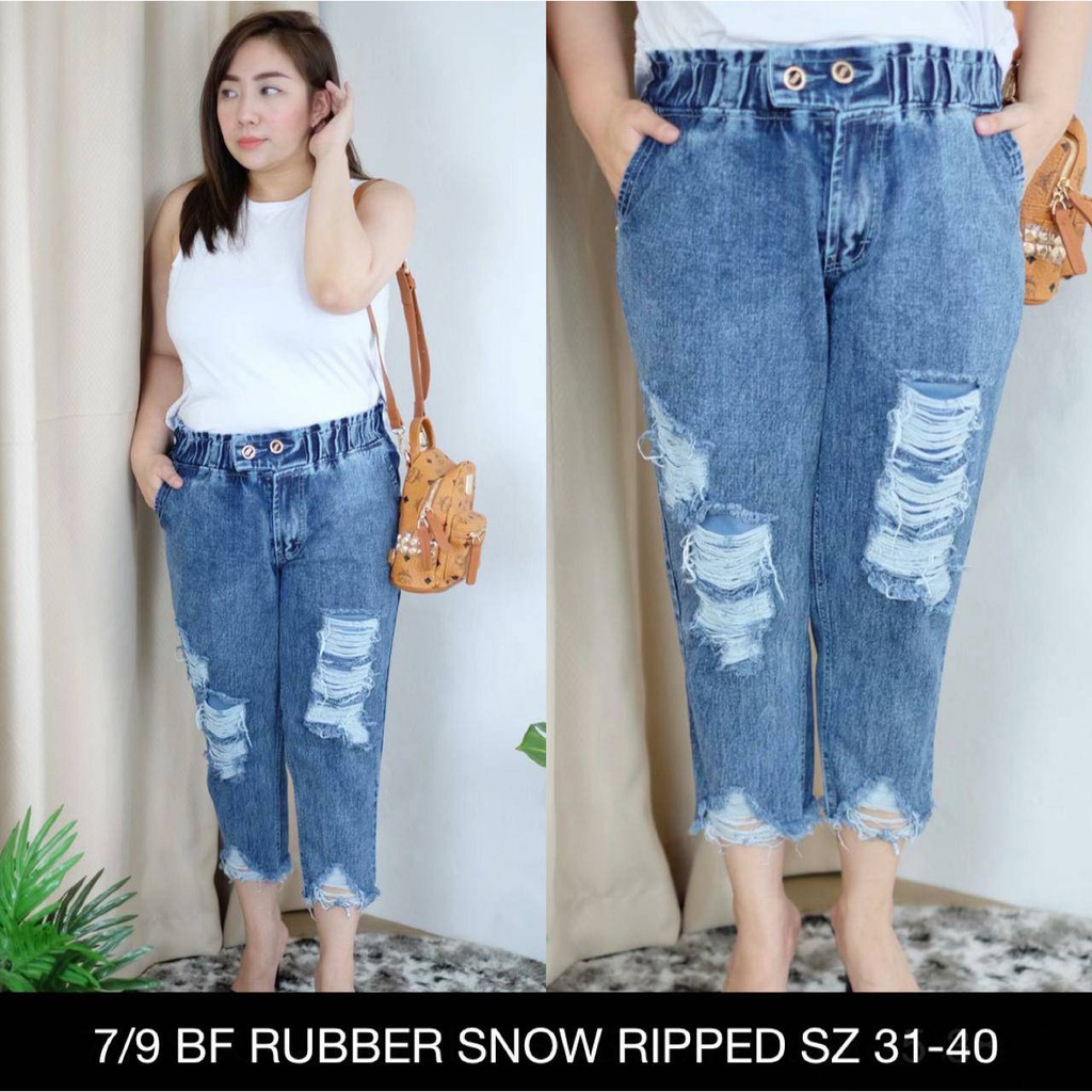 CELANA JEANS WANITA 7/9 BF RUBBER SNOW RIPPED SZ 31-40
