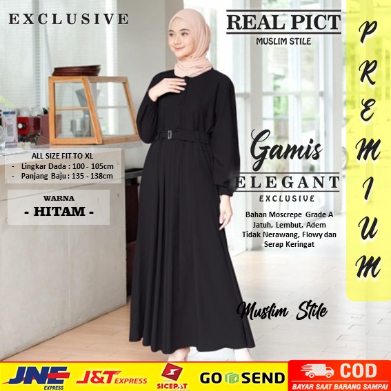 GAMIS HITAM POLOS GAMIS REMAJA TERBARU KEKINIAN MONNA BELT BUSUI BUMIL DRESS MOSCREPE PREMIUM