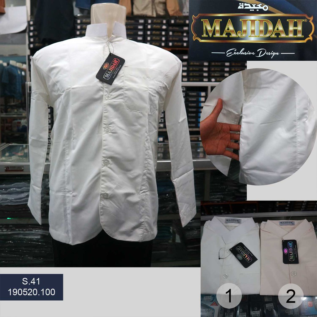 baju muslim pria lengan panjang putih koko katun bordir trendy majidah s.41 terbaru