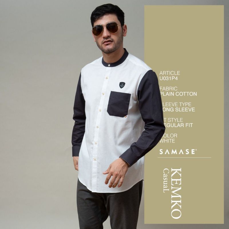 Samase Kemko Kemeja Koko Casual U 031 P - White - Cotton Plain - Lengan Panjang