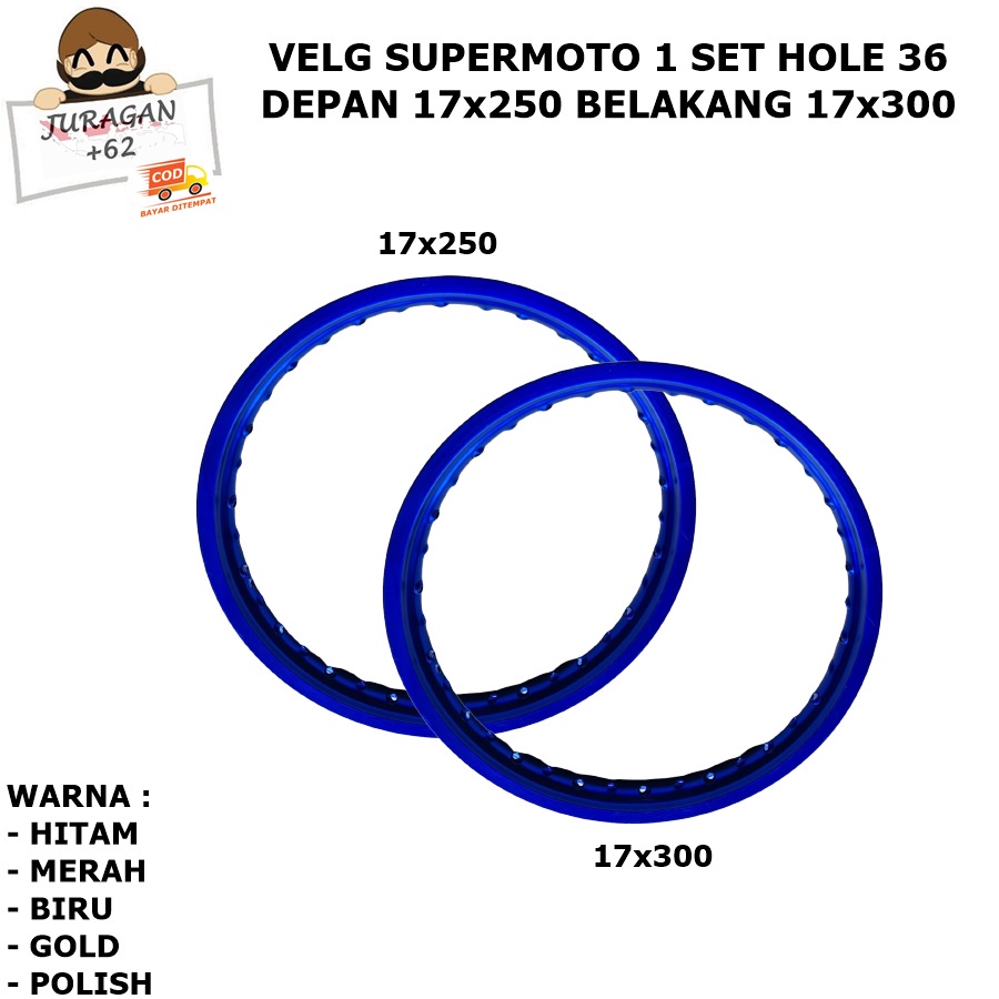 VELG SET SUPERMOTO RING 17 250 300 17x250 17x300 HOLE 36 PELEK VELEG SUPER MOTO 17-250 17-300 KLX DTRACKER D TRACKER CRF WR