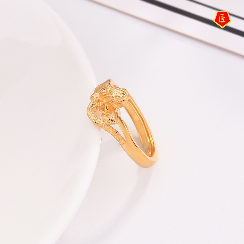 [Ready Stock]Temperament Personality Flower Gold Ring Female