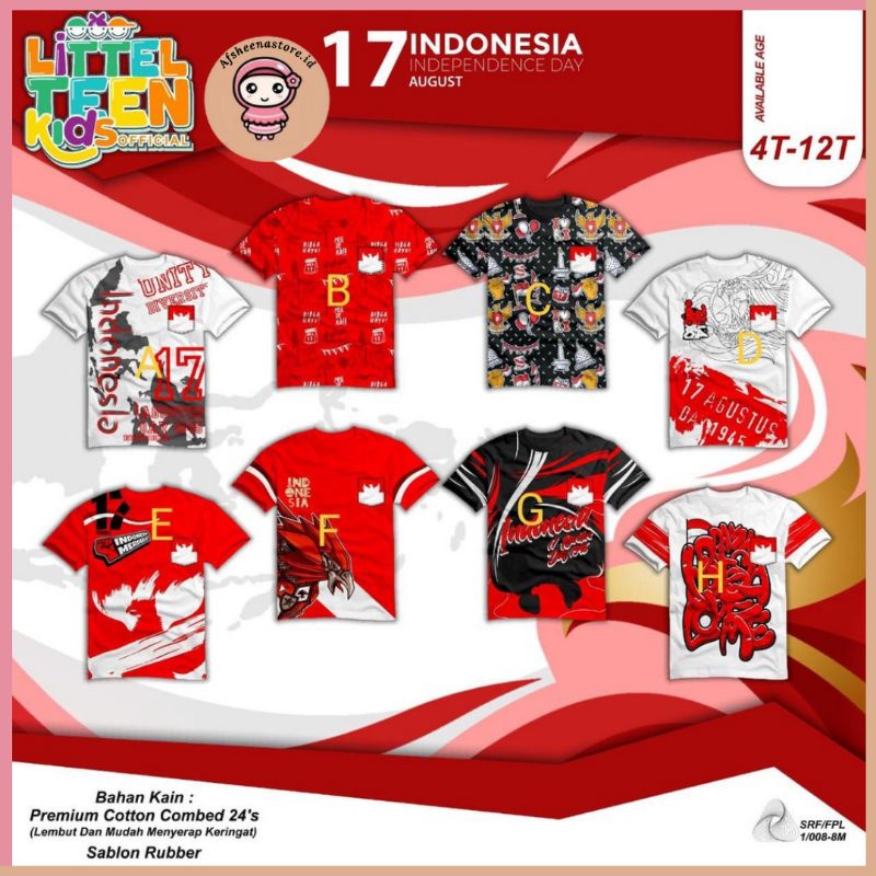 Afsheenastore Kaos Kemerdekaan Tangan Pendek Size 4-12 Tahun