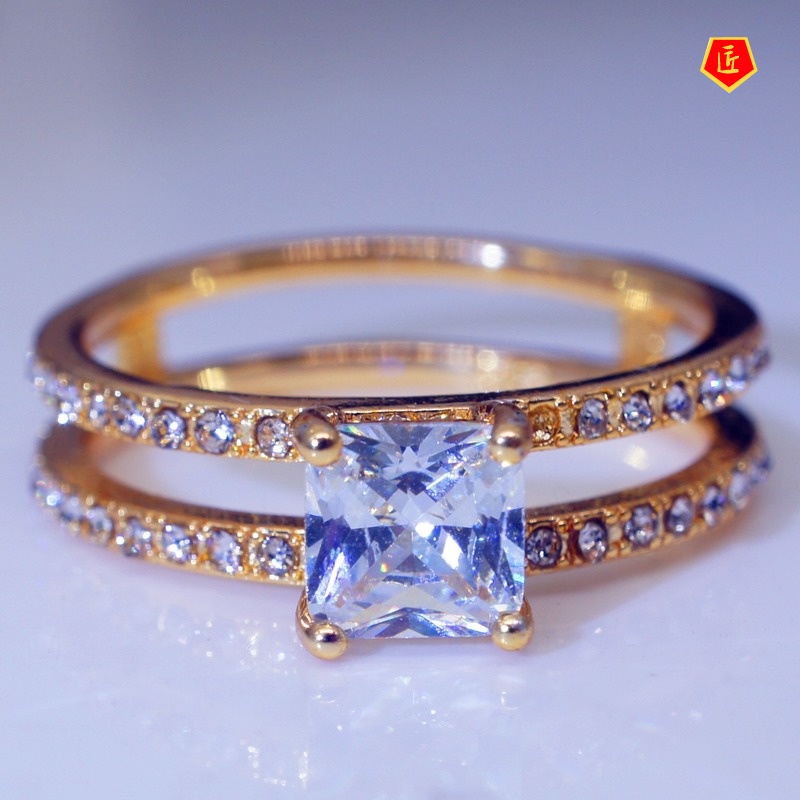 [Ready Stock]14K Gold Double-Layer Diamond Crown Ring Temperament Personality