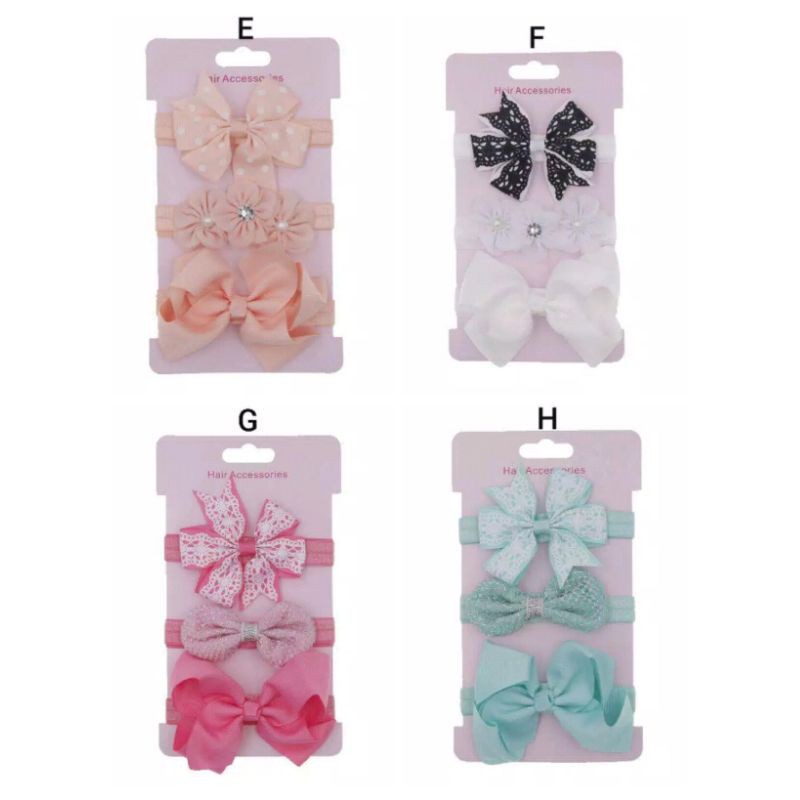 BSET9-Bandana Headband Bayi Bunga 3pcs set