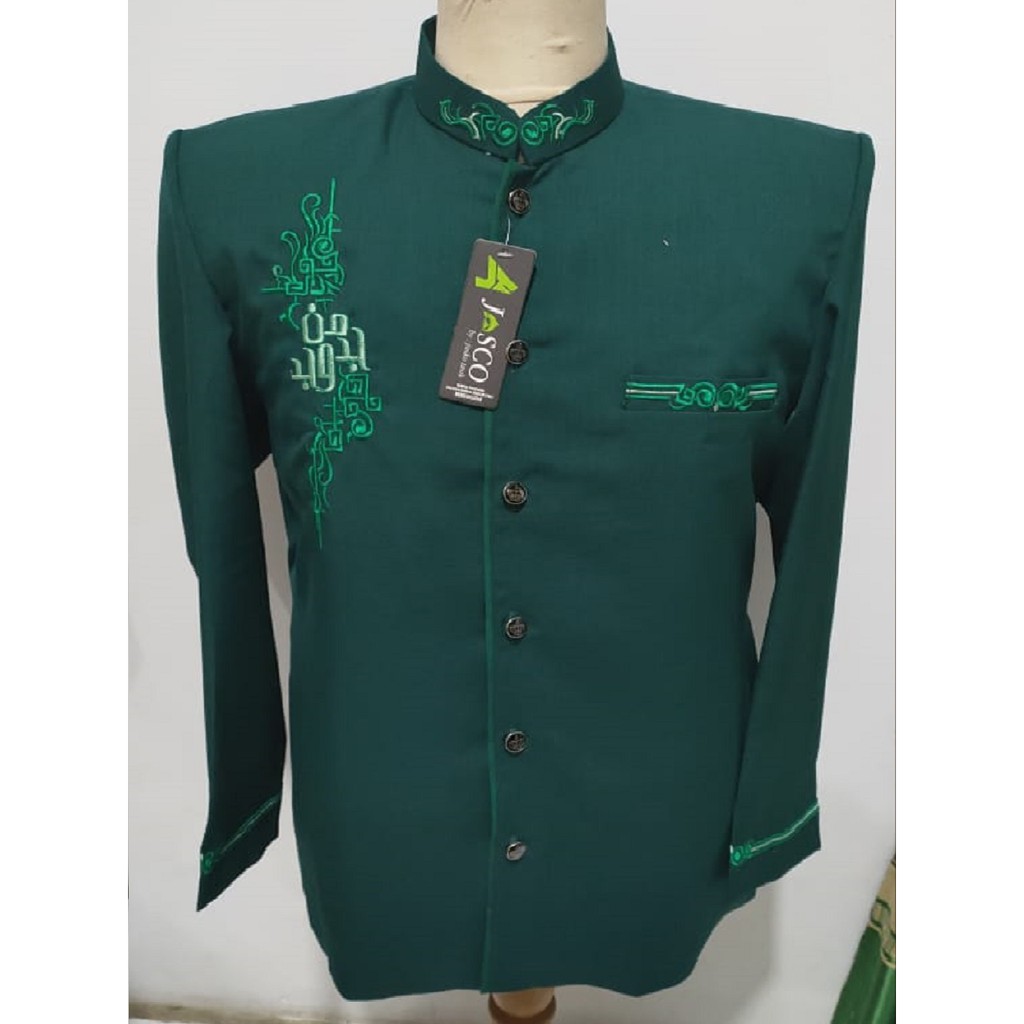 Jasko Tasik Warna Hijau Tua Motif MJD Bordir Berkualitas Modern / Baju Koko / Busana Muslim / COD