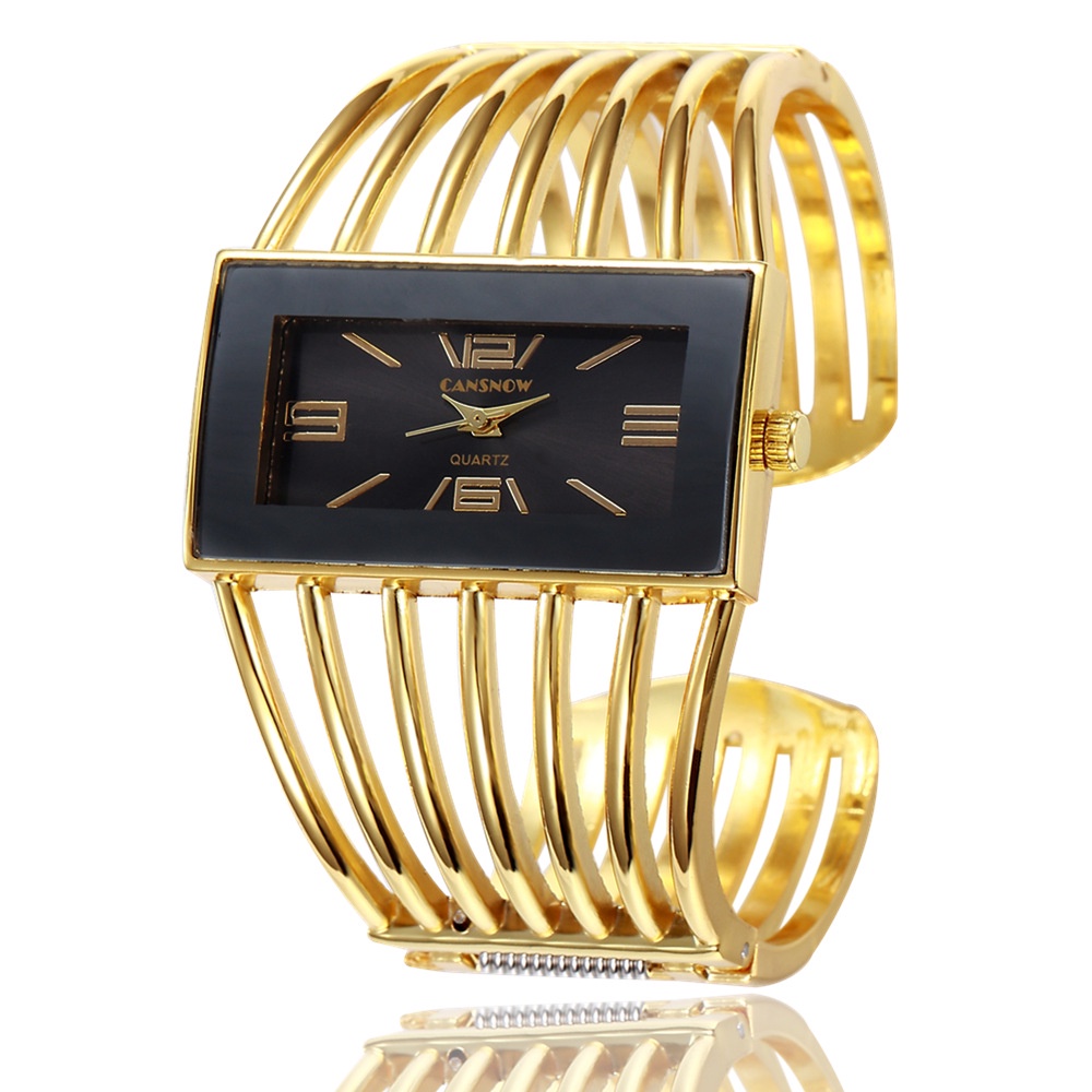 HOT PROMO Cansnow Wanita Jam Tangan Mewah Modis Mawar Emas Gelang Gelang Jam Tangan Wanita Gaun-gold black