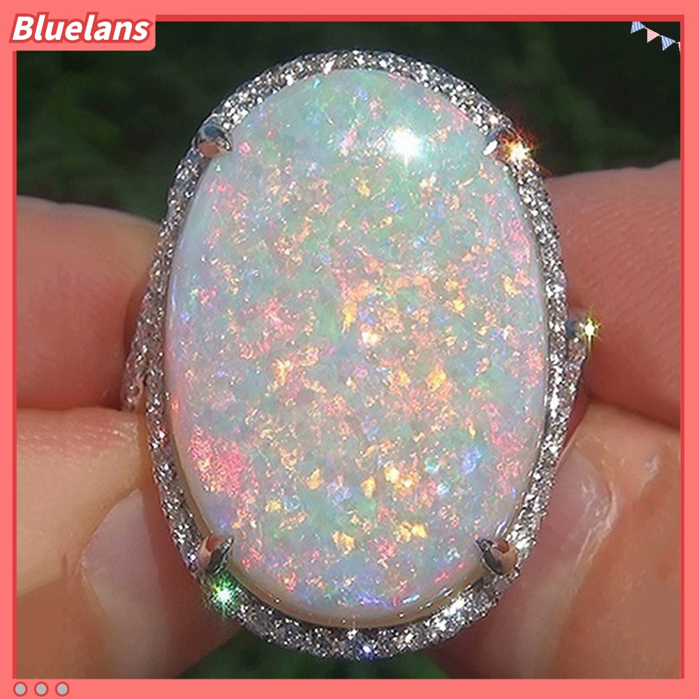 Bluelans Women Shining Artificial Opal Stone Finger Ring Wedding Engagement Jewelry Gift