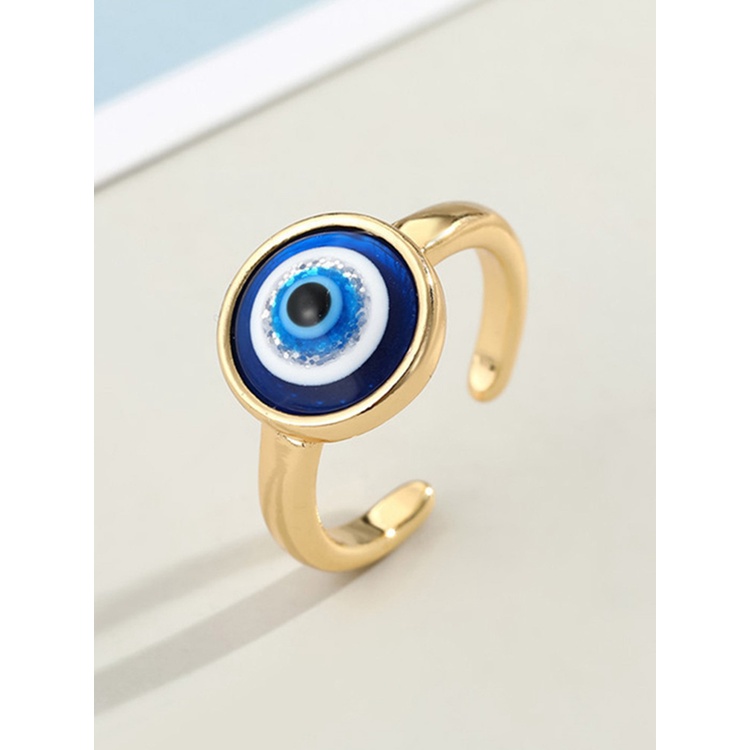 Cincin Adjustable Desain Evil Eye Warna Biru Gaya Turki Untuk Wanita
