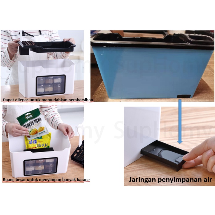 Kitchen Shelf Rak Dapur Rak Bumbu Dapur Serbaguna Laci Bumbu Dapur 6 laci dengan sendok dengan penutup