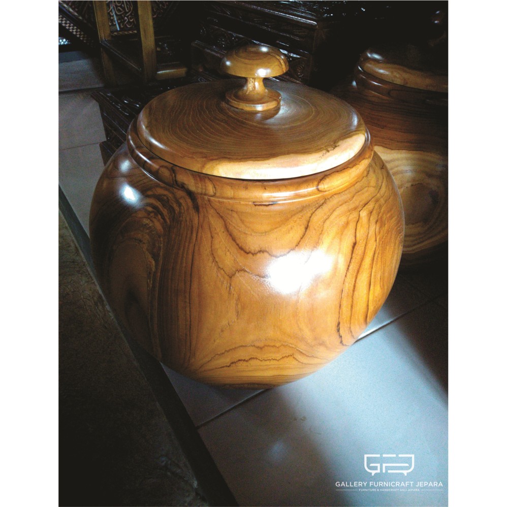 Toples Guci Kayu Jati Solid