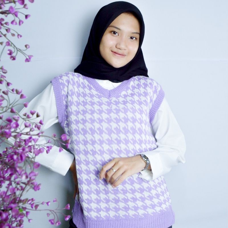 Jennie Vest knit / Houndstooth Vest Knit / Jennie Vest Rajut /  Rompi korea Rompi keren / Korean Vintage Knit-Lilac