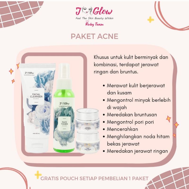 Jglow Skincare Paket Acne Whitening Skin Cream glowing(Menyembuhkan beruntusan serta jerawat ringan)